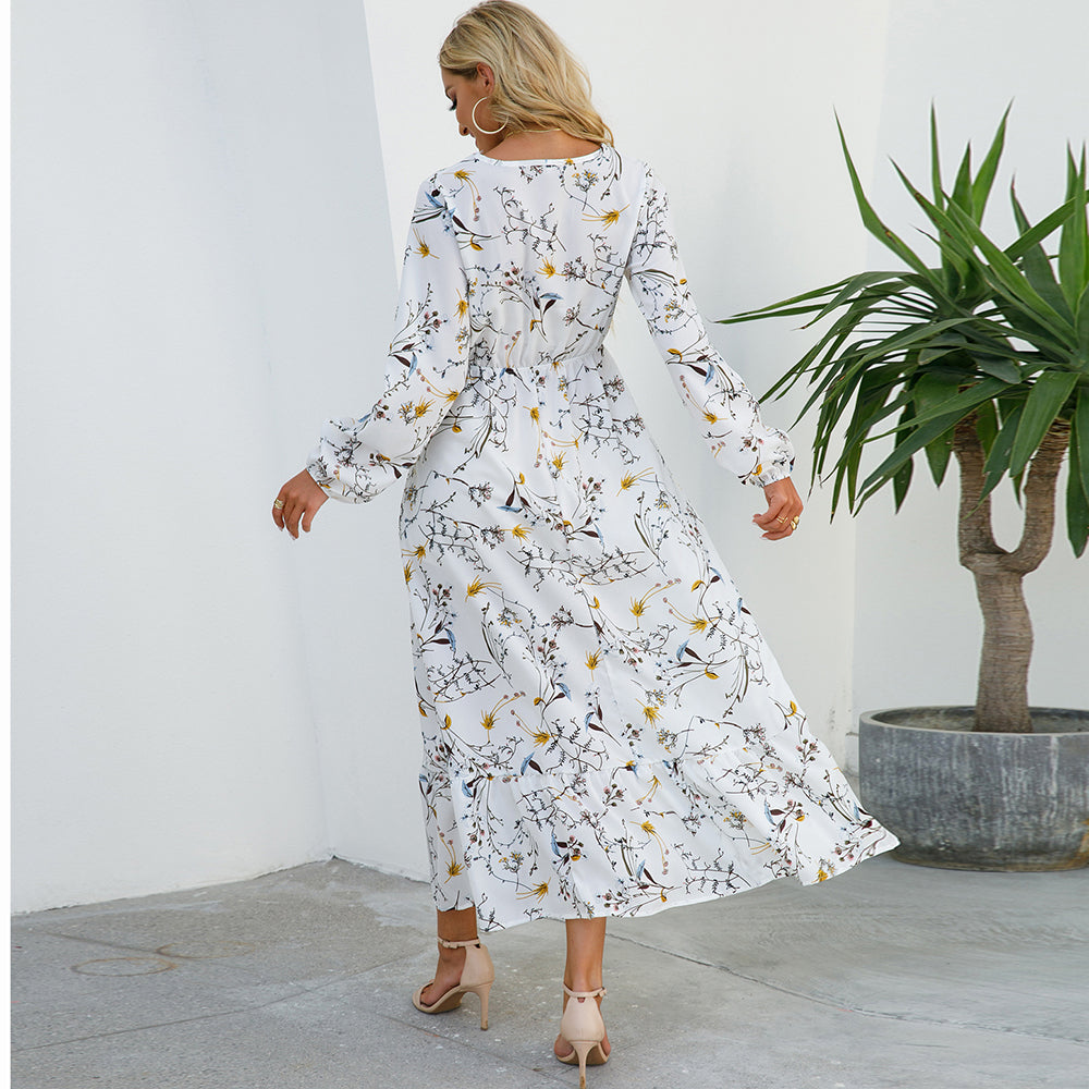 2023 Sping Summer Bohemian Women Maxi Dress Casual Long Sleeve High Waist Beach Woman Chiffon Dresses Floral Vestidoes Mujer New