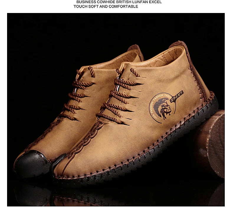 Fashion 2024 fall new casual sports shoes men's high top business shoes walking comfort plus size real leather shoes39-47