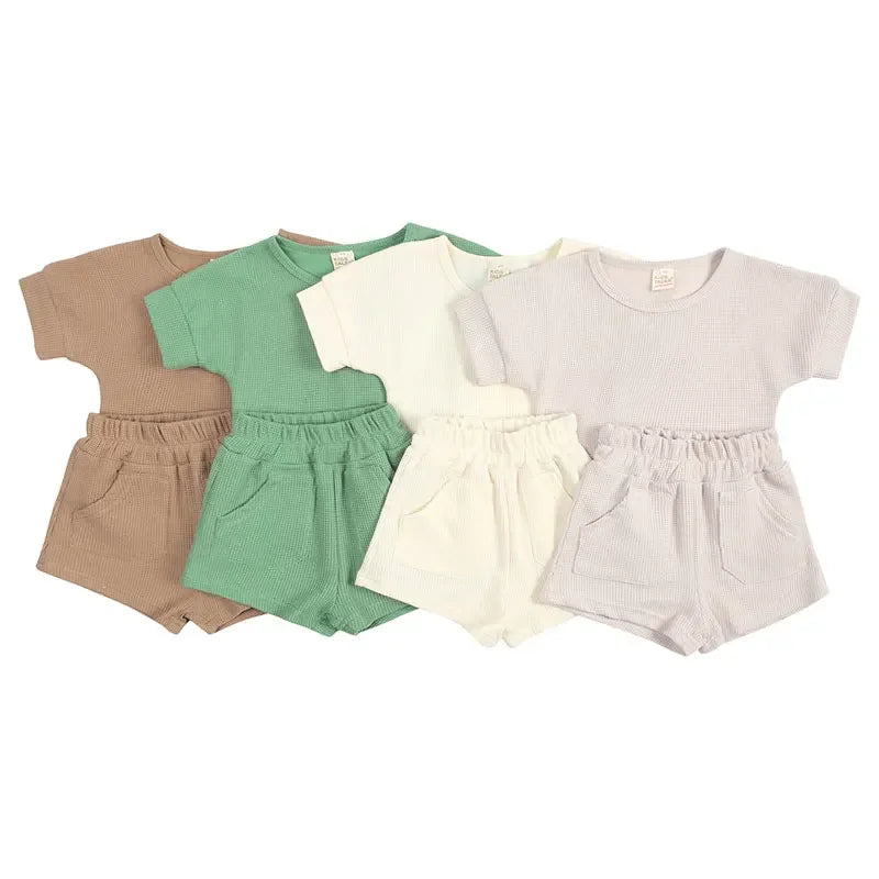 Summer Children's Clothing Boys Outfits Solid Color Cotton Shorts Sleeve Tops Shorts 2 Pcs Fashion Kids Clothing Sets 1-4 Years