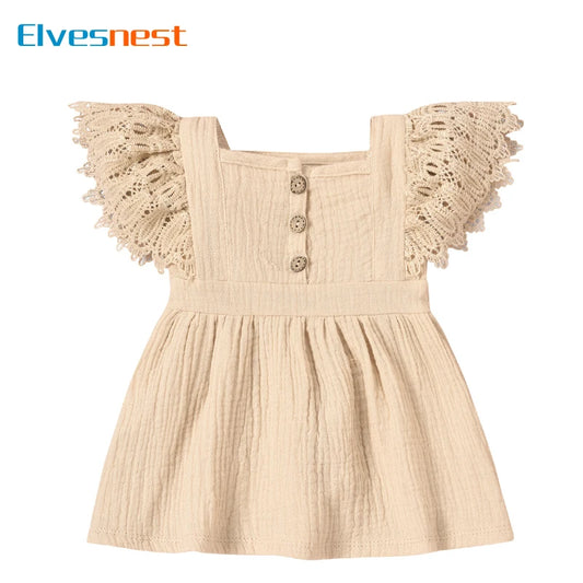 Fashion Solid Color Baby Girl Dress Cotton Linen Short Sleeve Newborn Birthday Dress Summer Infant Clothing 3-24 Months