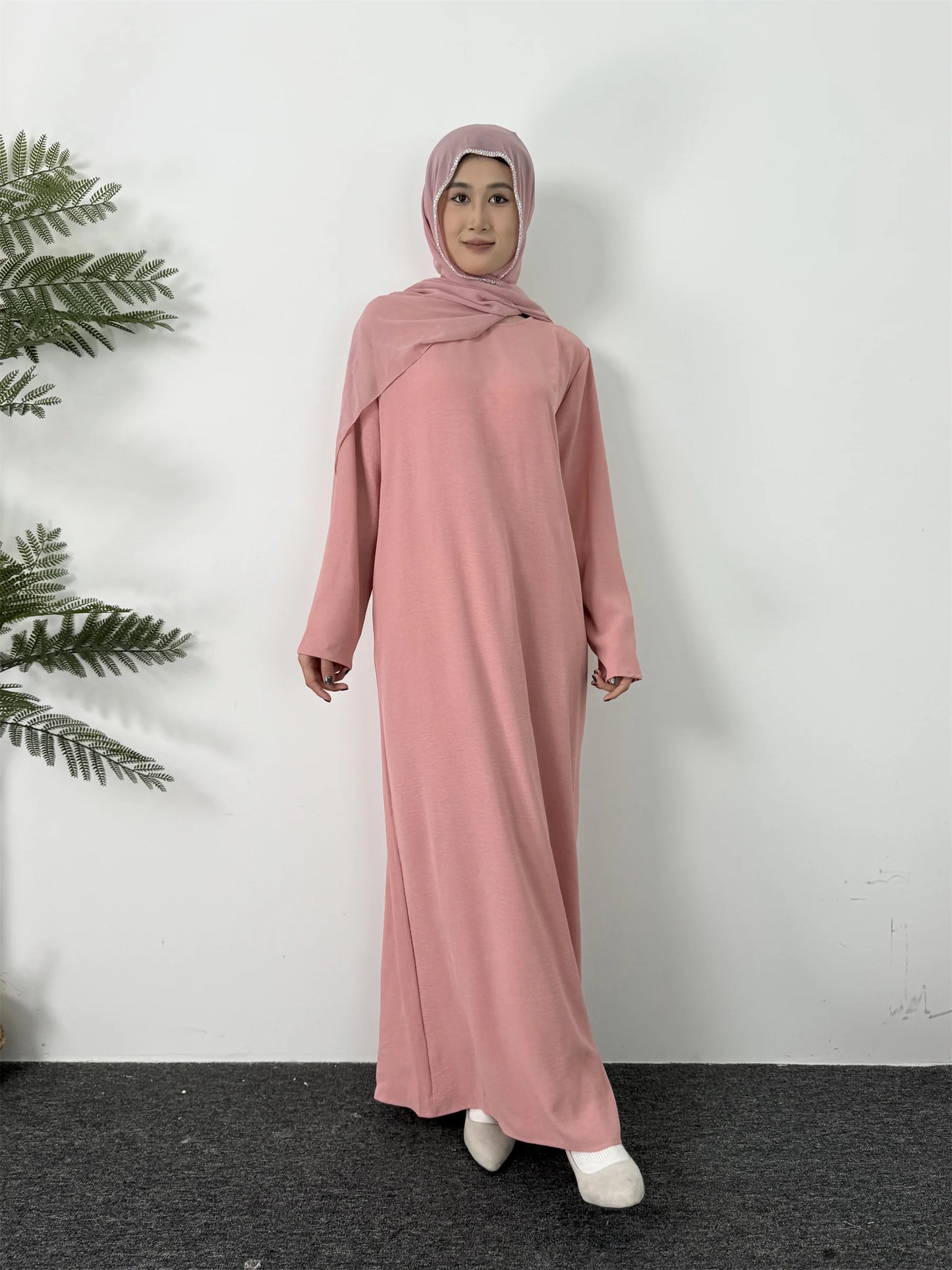 Women Long Dresses Ramadan Solid Crew Neck Kaftan,Elegant Long Sleeve Muslim Abaya Loose Maxi Dress,Women's Clothing