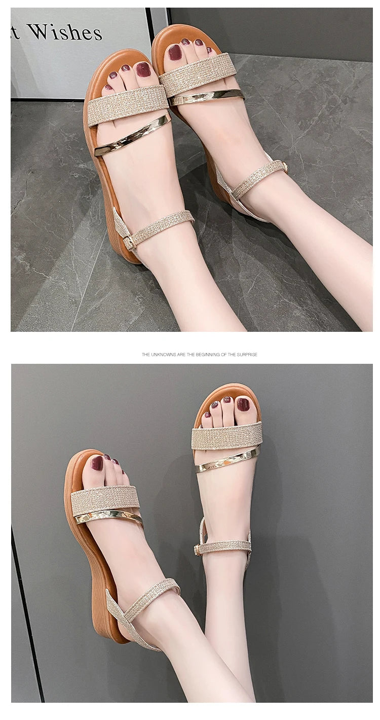 Women's New Casual Fashion Sandals 2024 New Summer Versatile Mid Heel Thick Sole Roman Shoes