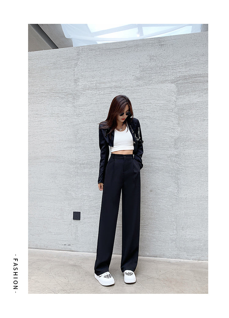 Women High Waist Floor-Length Suits Pants Autumn Winter White Loose Wide Leg Pants Female Office Ladies Straight Long Trousers