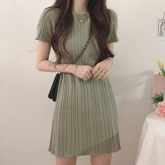 Short Sleeve Casual Knit Dress Women Mini Dresses Summer Autumn Fashion Female Elastic Skinny Package Hip Knitted Pencil Dresses