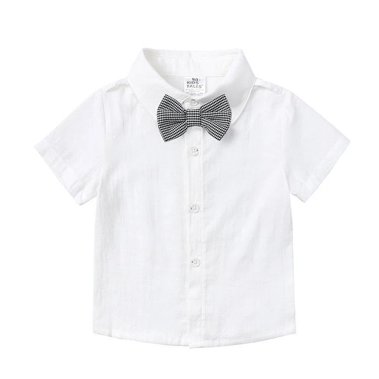 Formal Children Boys Clothing Sets Cotton Short Sleeve Shirts Strap Pants Summer Kids Clothes Boys Outfit 1-5 Years