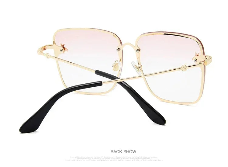 Luxury Brand Designer Sunglasses Woman Vintage Rimless Square Sun Glasses Female Gradient Shades Little Bee Ladies Oculos