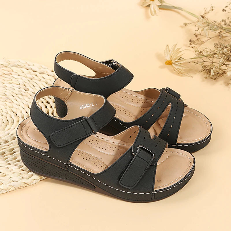 Retro Wedges Platform Sandals Women 2023 Summer Thick Soled Beach Slippers Woman Plus Size 43 Ankle Buckle Sandalias Footwear