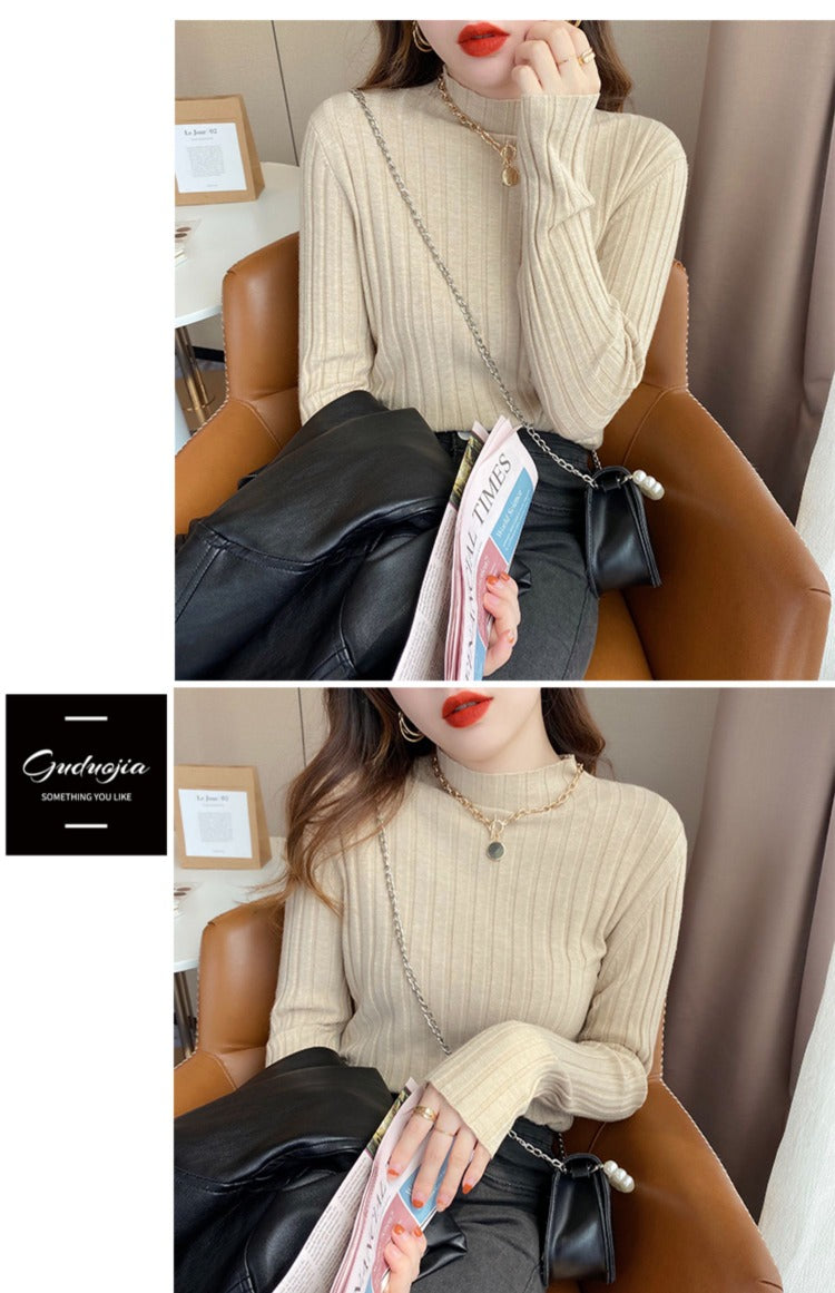 Autumn Winter Knitwear Tops Fashion Female Long Sleeve Skinny Elastic Casual Knitted Shirts Women Mock neck Pullover Sweaters