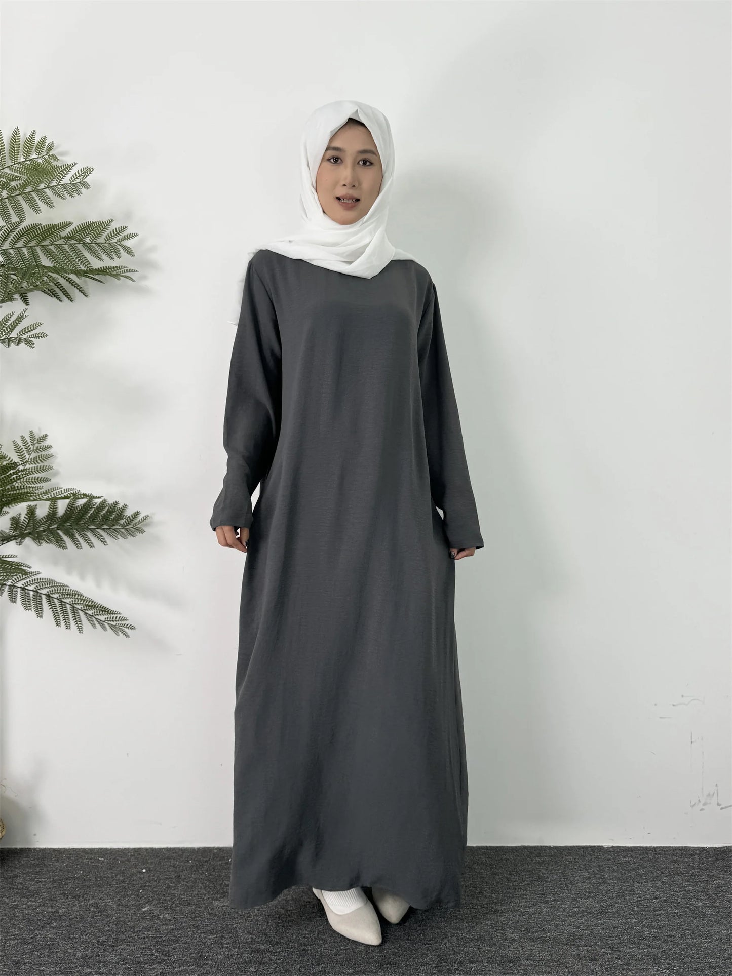 Women Long Dresses Ramadan Solid Crew Neck Kaftan,Elegant Long Sleeve Muslim Abaya Loose Maxi Dress,Women's Clothing