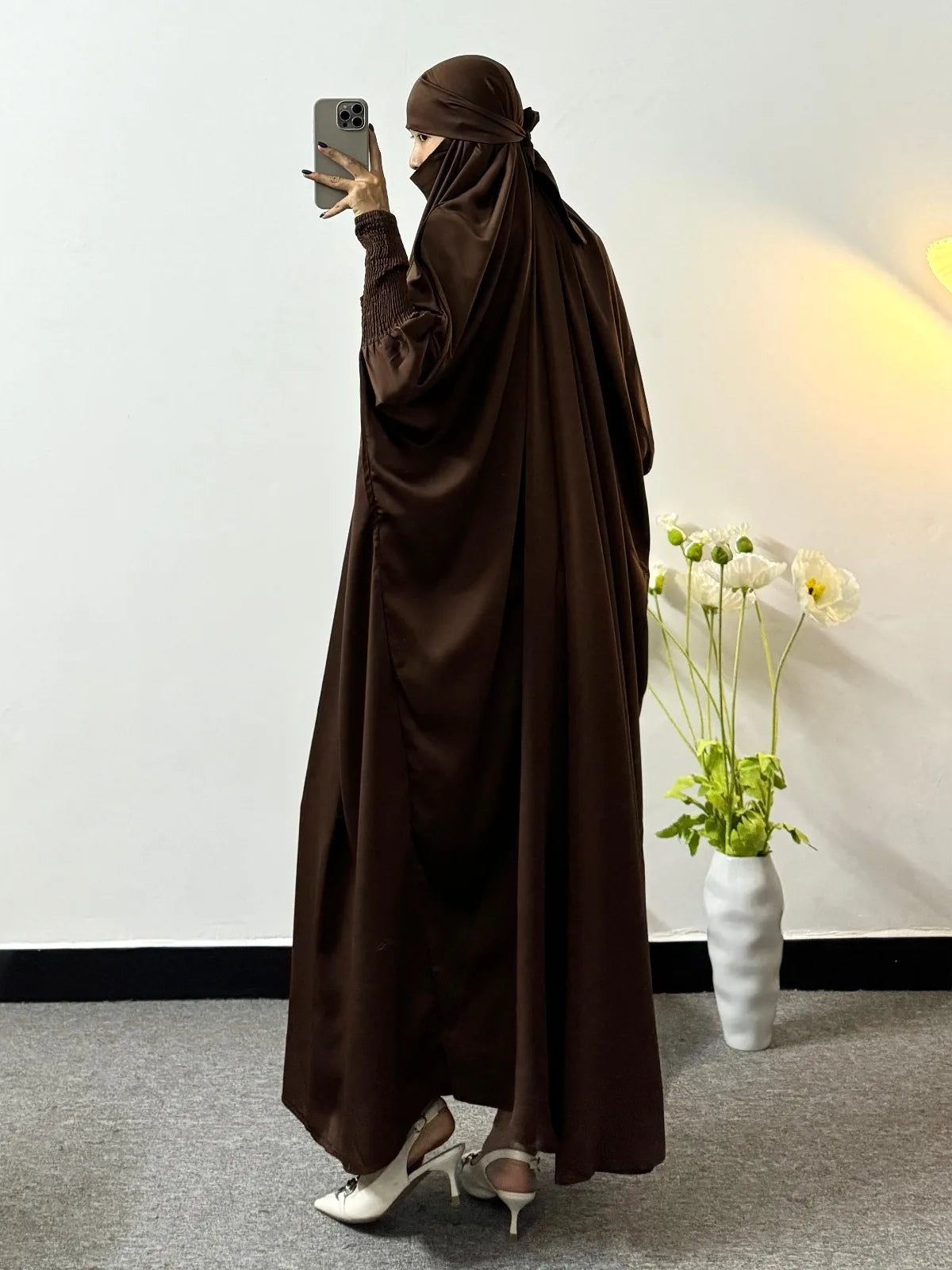 Modesty Prayer Dress Women Jilbabs Kaftan Muslim Abayas Smocking Sleeve Ramadan Dresses Dubai Robe HijabIslamic Clothing