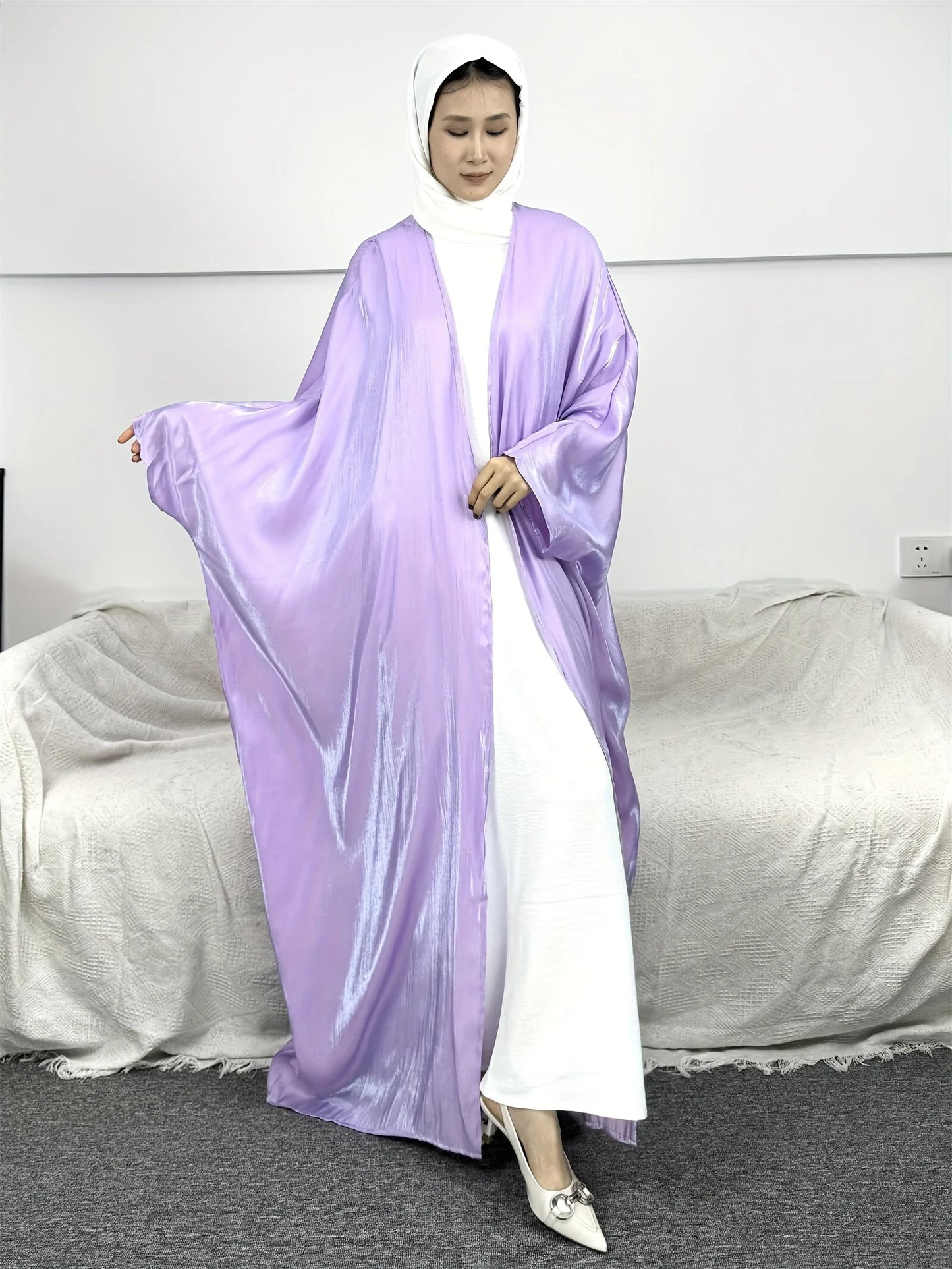 Ramadan Abaya Solid Sleeve Out Kaftan, Elegant V Neck Maxi Length Dress, Women's Clothing