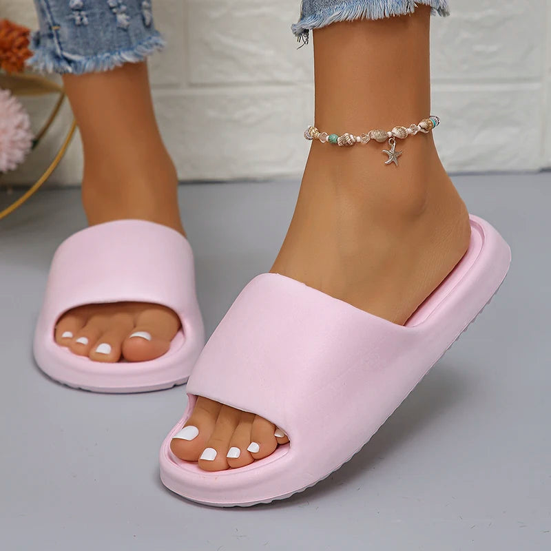 Simple Soft Sole Home Slippers for Women Non Slip Flat Heels Bathroom Slippers Woman 2024 Summer Outdoor Cloud Slides Sandals