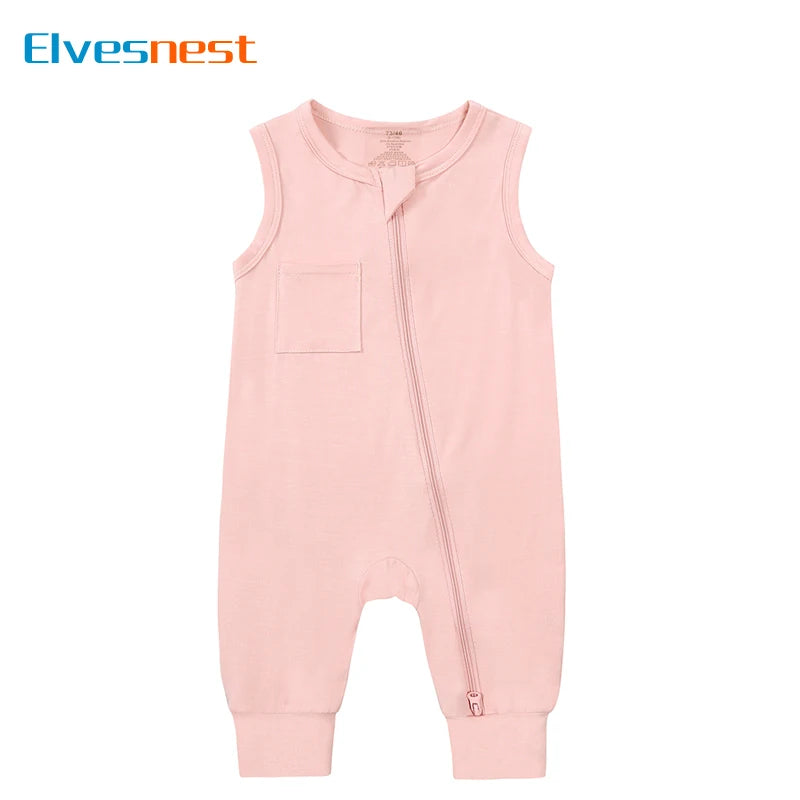 Summer Newborn Baby Clothes Boys Rompers Cotton Sleeveless Zipper Baby Girl Clothes Solid Color Infant Rompers 3-24 Months