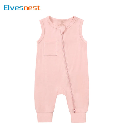 Summer Newborn Baby Clothes Boys Rompers Cotton Sleeveless Zipper Baby Girl Clothes Solid Color Infant Rompers 3-24 Months