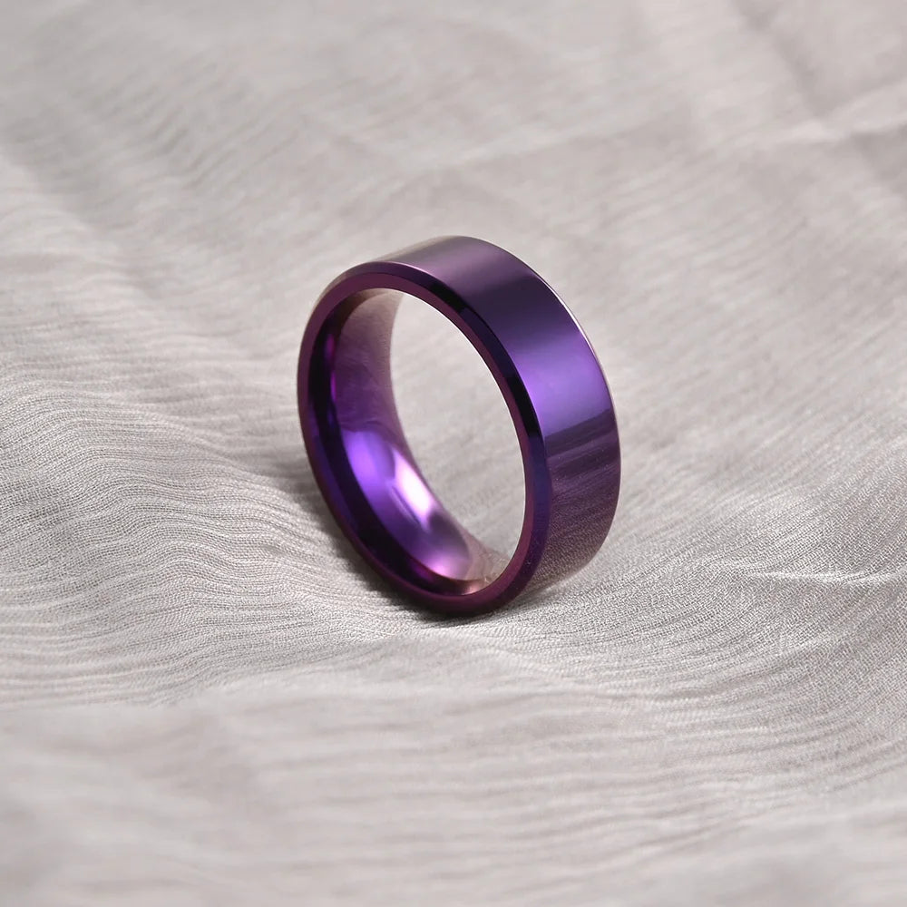 Simple 6/8mm Stainless Steel Wedding Rings Purple Smooth Women Men Couple Ring Fashion Jewelry for women кольца