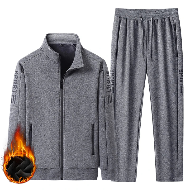 Winter Men Casual Fleece Sport 2 Pieces Tracksuits Suits Men Thick Sportswear Outdoor Sets Male Joggers Classic Cotton Suits 6XL