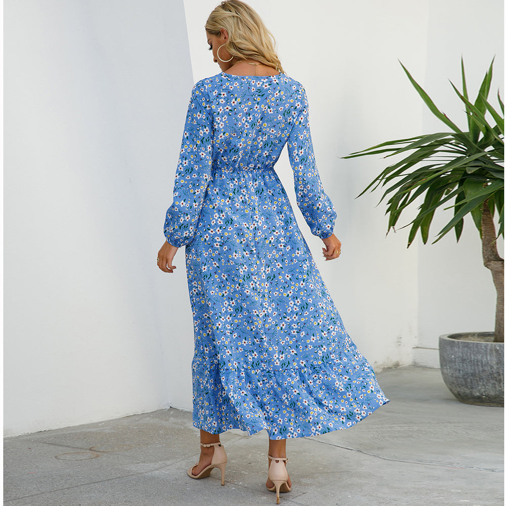 2023 Sping Summer Bohemian Women Maxi Dress Casual Long Sleeve High Waist Beach Woman Chiffon Dresses Floral Vestidoes Mujer New