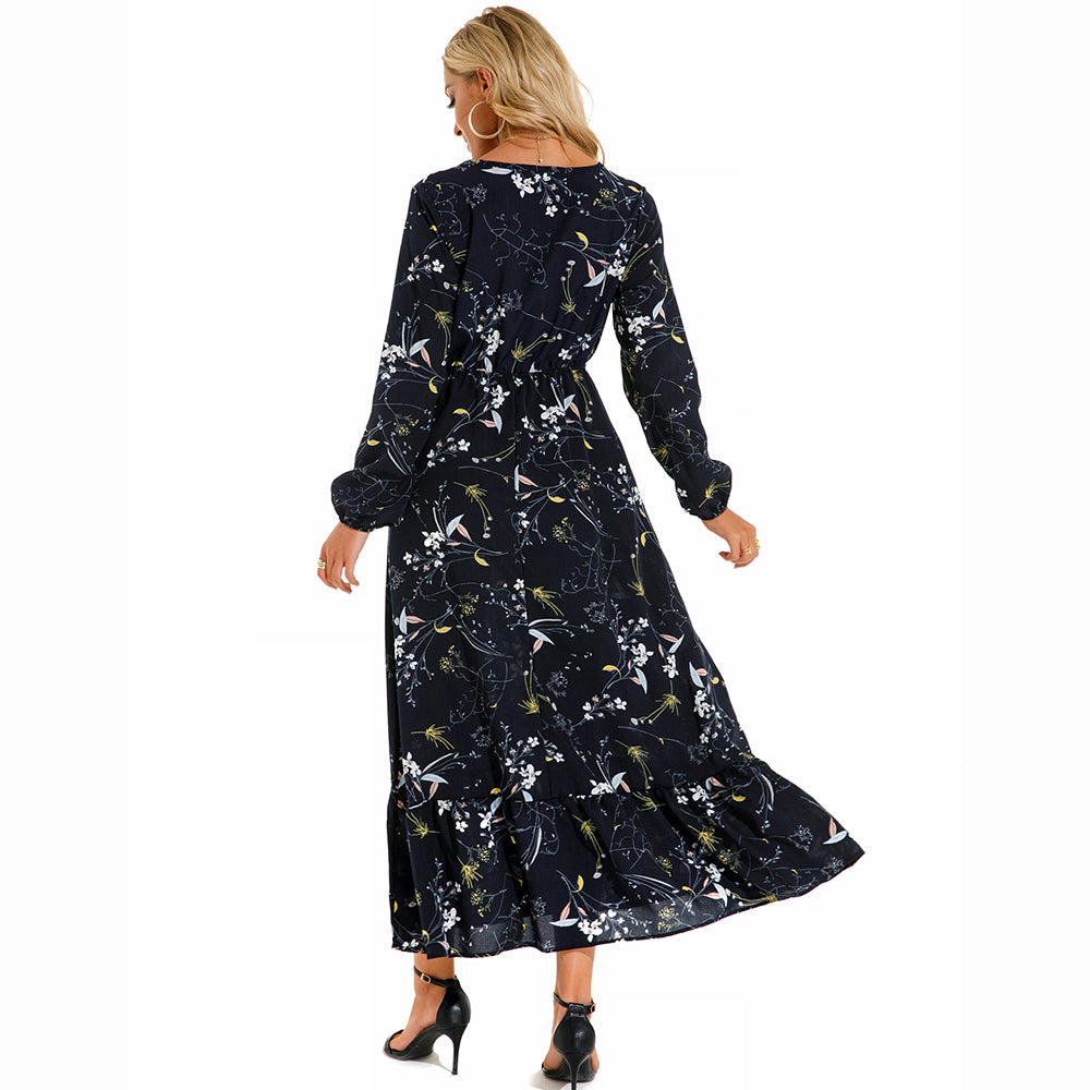 2023 Sping Summer Bohemian Women Maxi Dress Casual Long Sleeve High Waist Beach Woman Chiffon Dresses Floral Vestidoes Mujer New