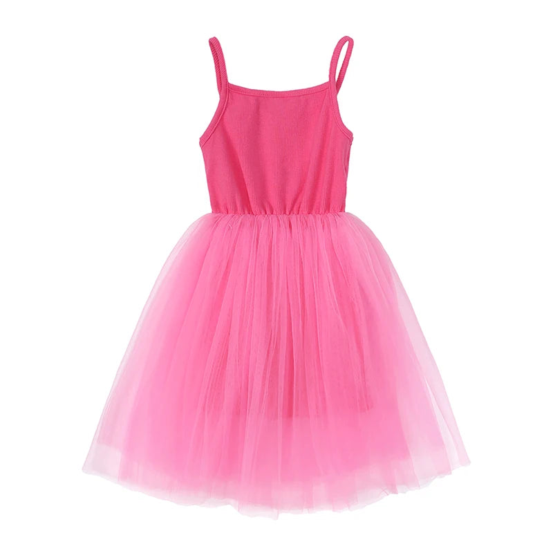 Fashion Cute Solid Color Kids Dresses for Girls Sleeveless Suspenders Ball Gown Summer Children Clothing Girl Dress 1-8 Years