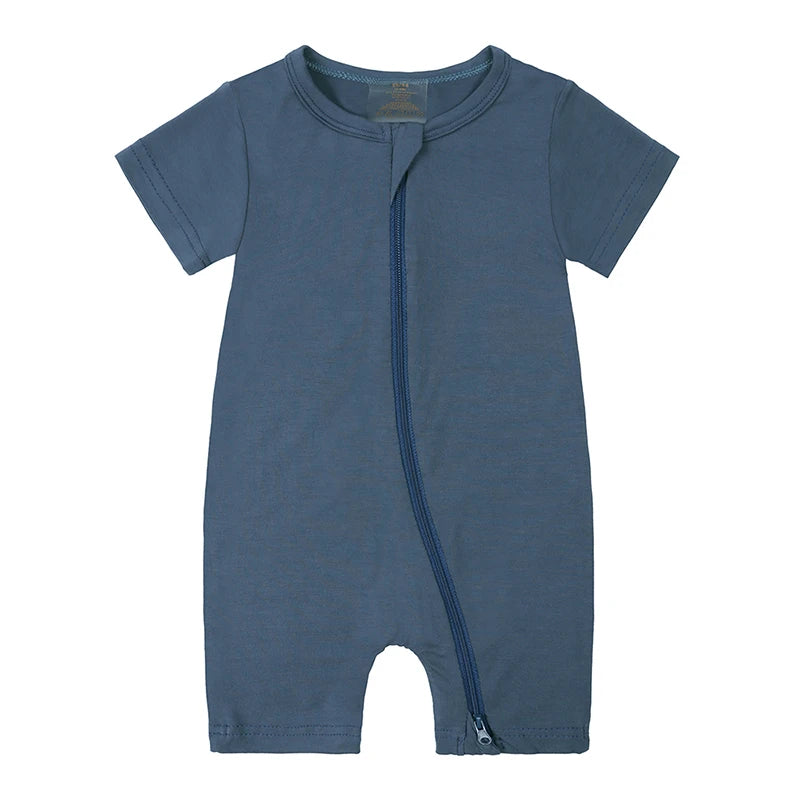 Fashion Solid Color Newborn Baby Clothes Girls Romper Bamboo Fiber Short Sleeve Zipper Baby Boy Romper 0-24 Months