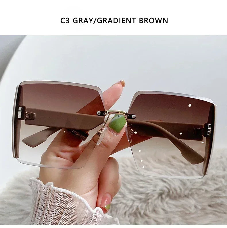 Vintage Square Sunglasses Woman Classic Retro Gradient Mirror Frameless Sun Glasses Female Fashion Rimless Oculos De Sol UV400