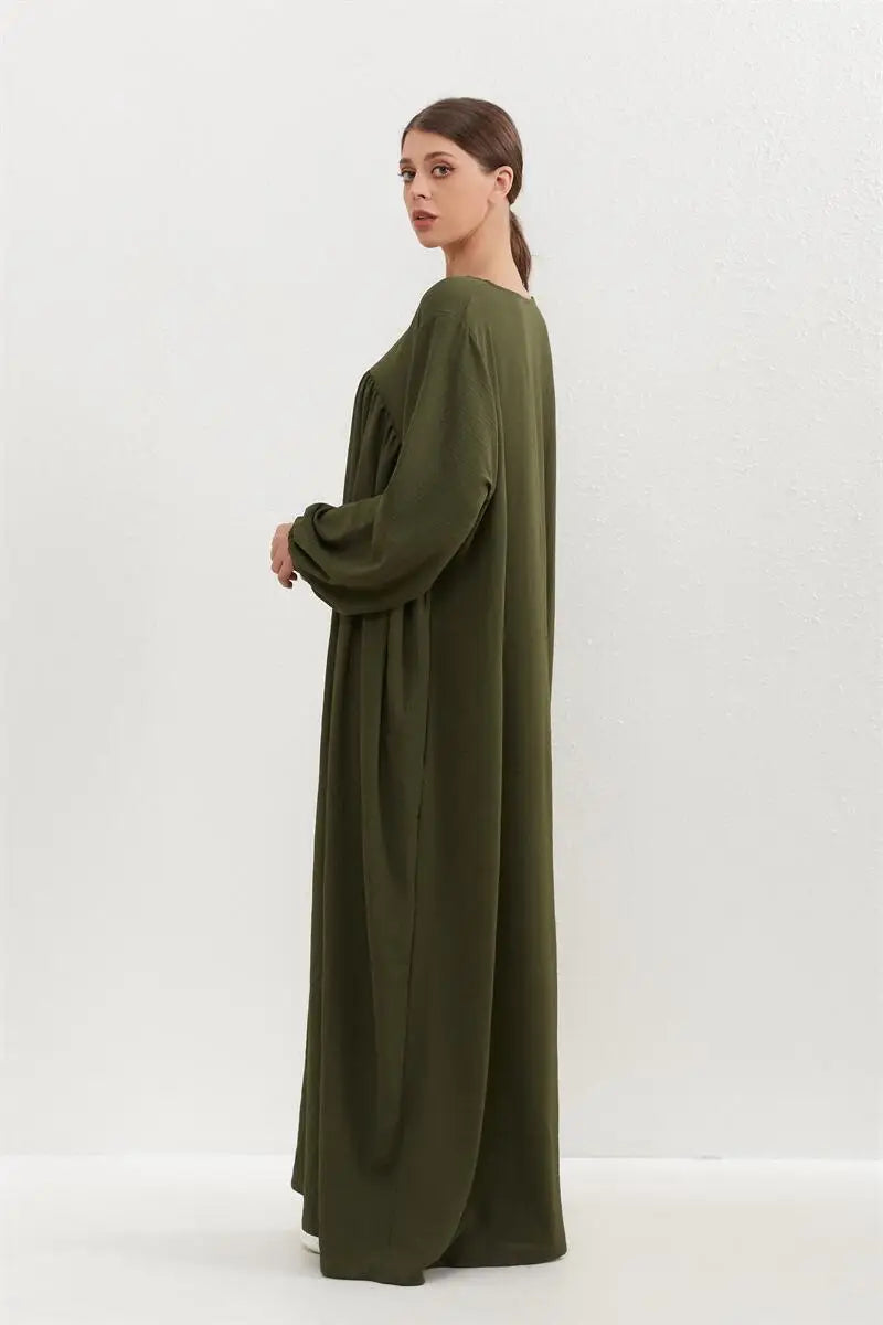 Muslim Dress Spring Autumn Women Loose Maxi Dresses Fashion Female Full Sleeve O-neck Casual Solid Pockets Robe Long Dresses