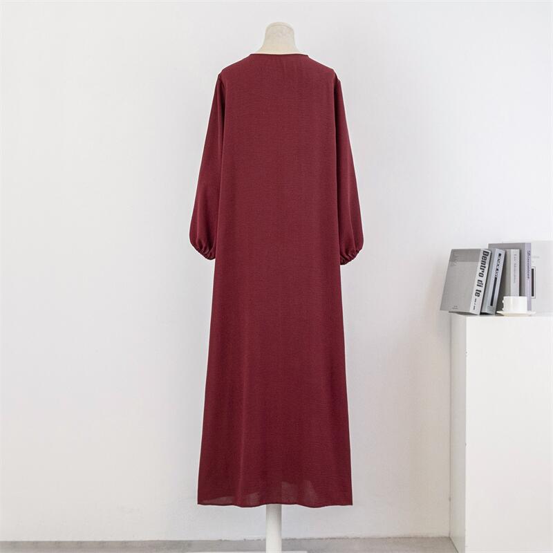 Spring Autumn Muslim Dress Women Loose Maxi Dresses Fashion Female Full Sleeve Casual Solid Pockets Robe Long Dresses Vestidoes