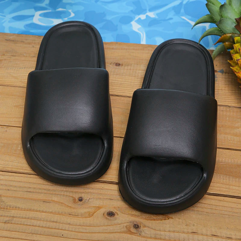 Simple Soft Sole Home Slippers for Women Non Slip Flat Heels Bathroom Slippers Woman 2024 Summer Outdoor Cloud Slides Sandals