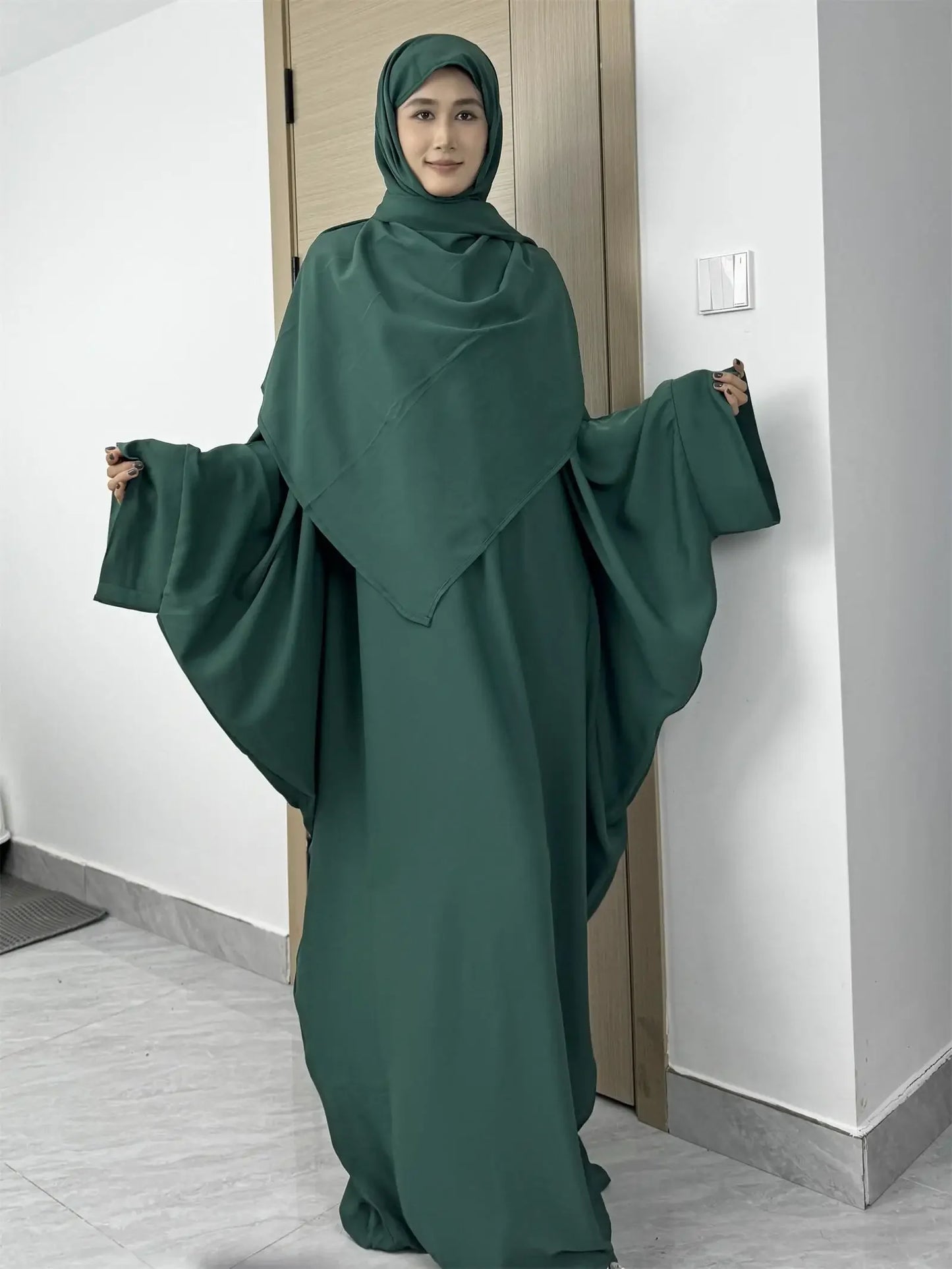 Muslim Abaya With Hijab Two Pieces Women Jilbabs Long Sleeve Islamic Clothing Modesty Prayer Maxi Dresses Loose Kaftans