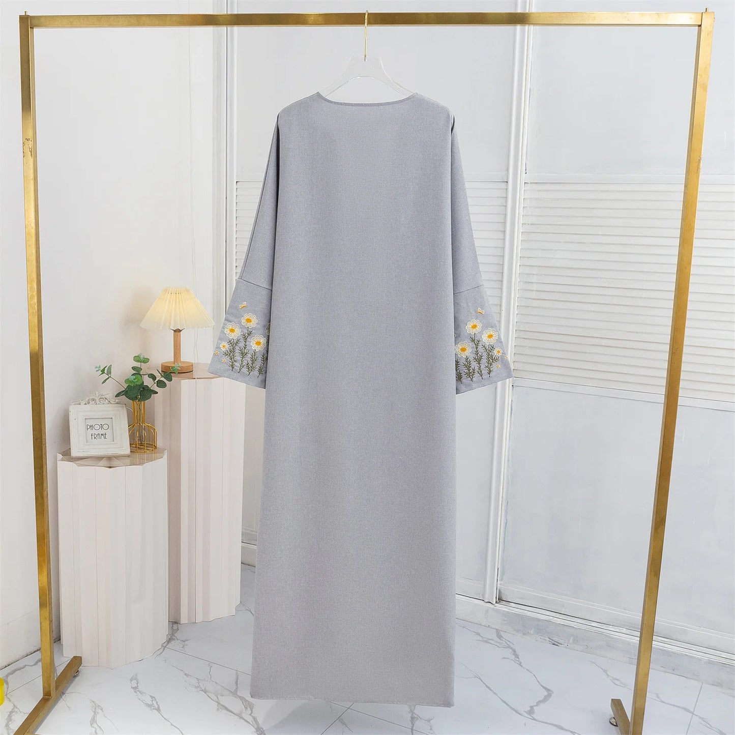 Open Front Abaya Embroidery Floral Long Sleeve Maxi Length Women's Clothing Muslim Cardigan Abayas Out Kaftans Women Jilbabs