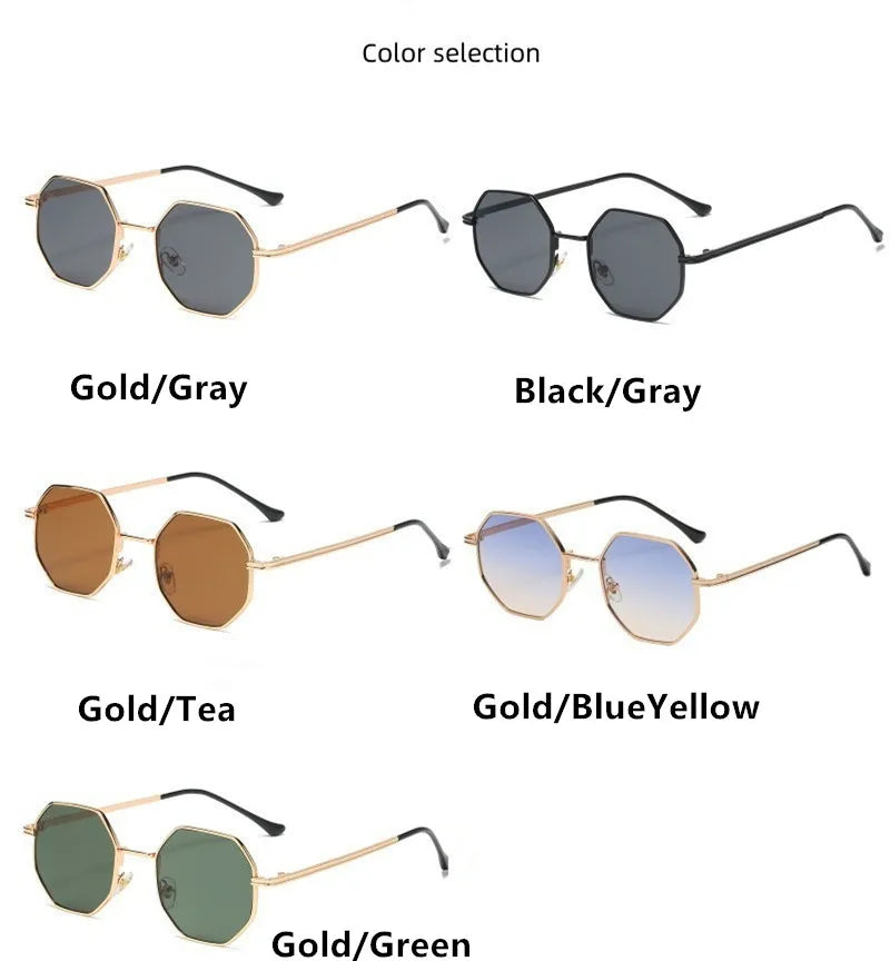 Women Metal Sunglasses Vintage Men Octagon Luxury Brand Design Sun Glasses UV400 Protection Polygon Frame Eyepiece