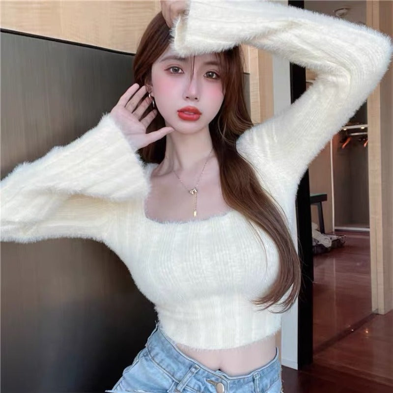 Autumn Winter Knitting Crop Tops Women Skinny Sweaters Bottom Shirts Fashion Female Long Sleeve Pullover Casual Knitted Sweater