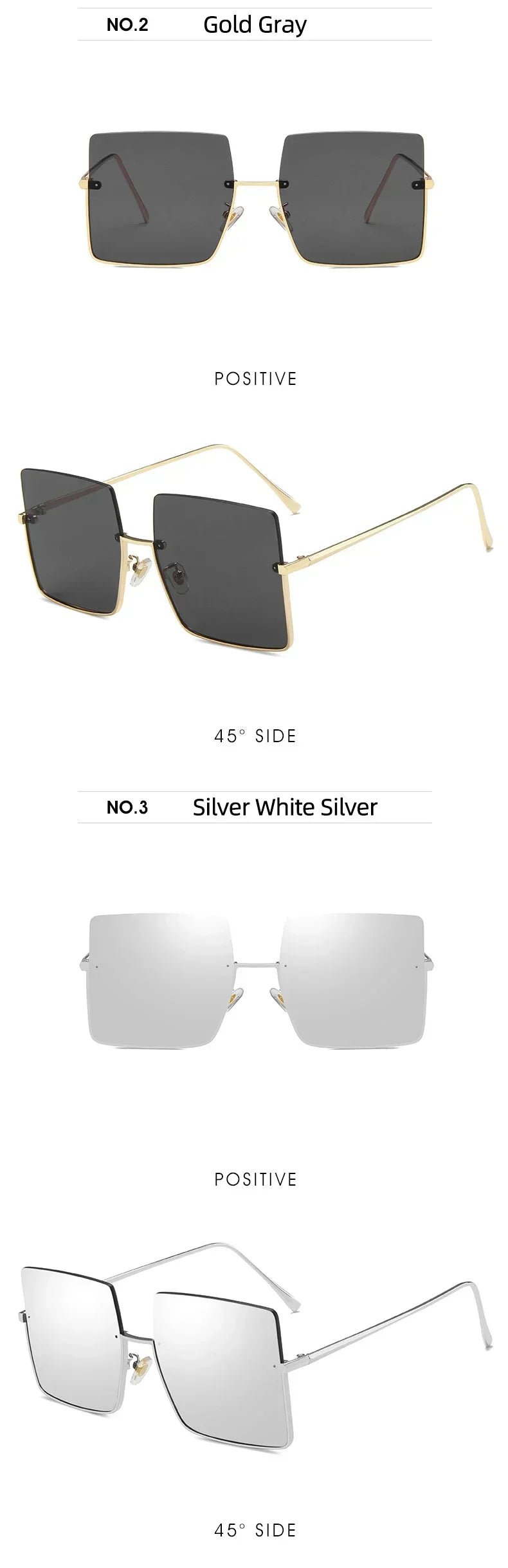 Fashion Oversized Square Sunglasses   Women Brand Retro Big Frame Sun Glasses Female Metal Semi-Rimless Designer Oculos De Sol