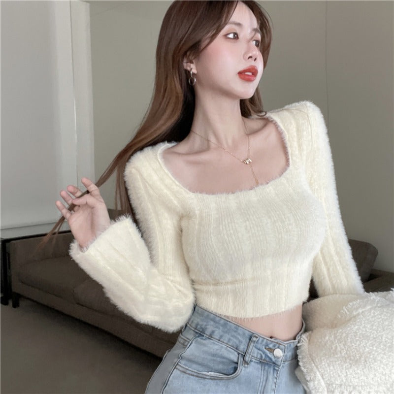 Autumn Winter Knitting Crop Tops Women Skinny Sweaters Bottom Shirts Fashion Female Long Sleeve Pullover Casual Knitted Sweater