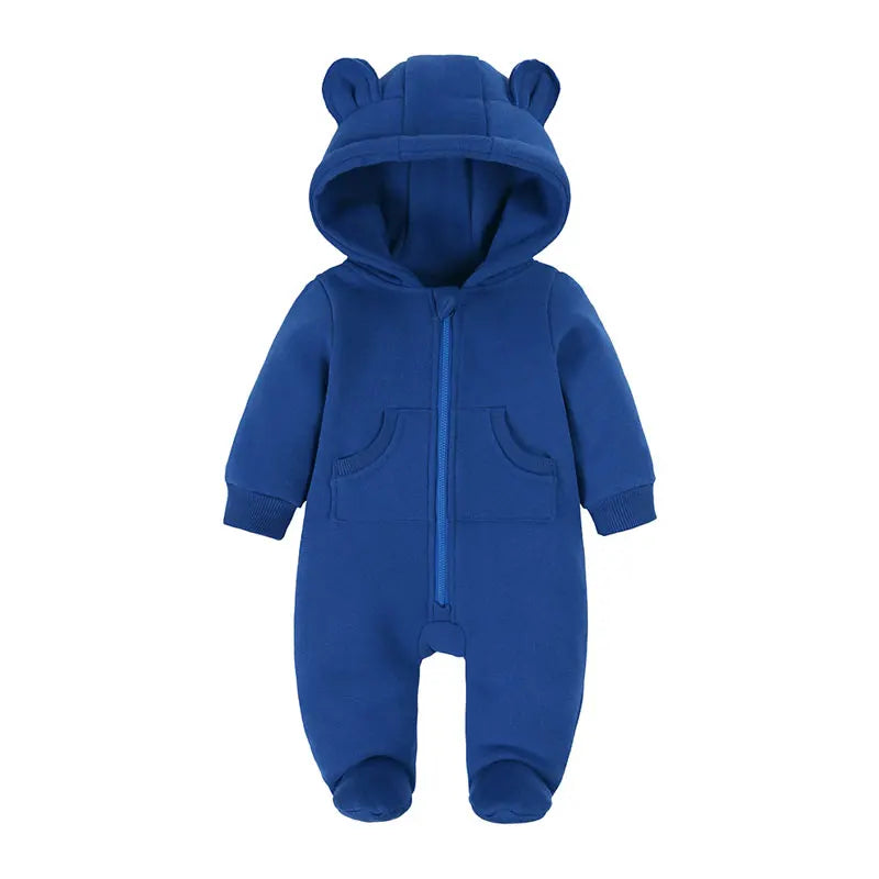 Solid Color Newborn Baby Boy Clothes Long Sleeve Hooded Zipper Baby Clothes Girls Footies Winter Warm Infant Clothing 3-24Months