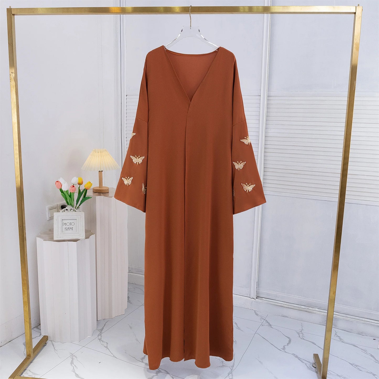 Butterfly Embroidery Open Front Abaya Women Long Sleeve Maxi Length Dress Muslim Abayas Kaftans Women Jilbabs Women's Clothing