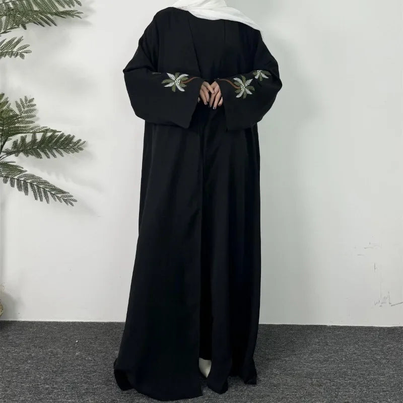 Embroidery Open Front Abaya Long Sleeve Maxi Length Inner Dress Womens Clothing Muslim Cardigan Abayas Out Kaftans Women Jilbabs