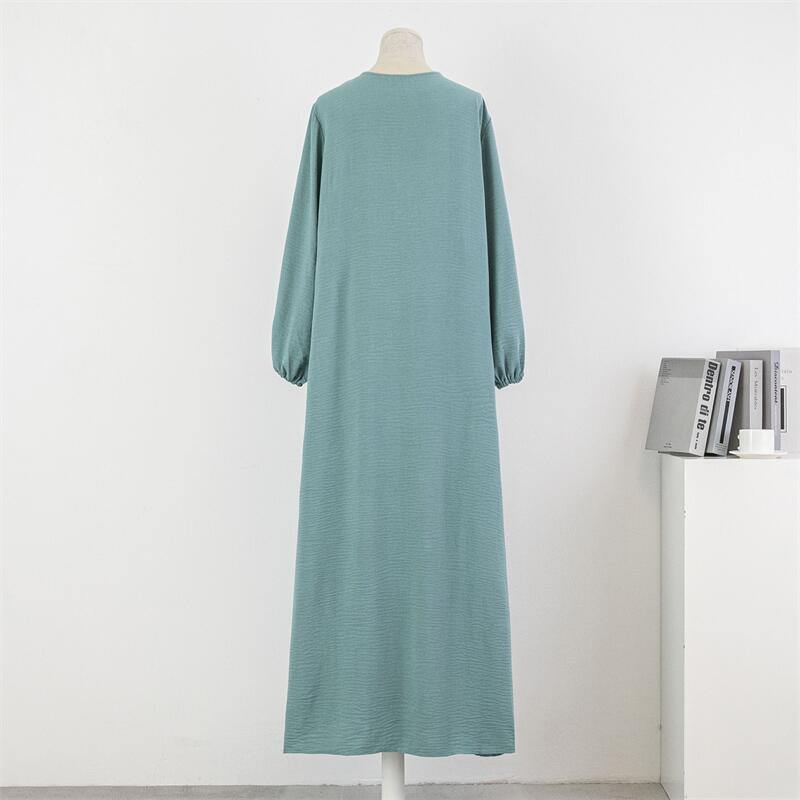 Spring Autumn Muslim Dress Women Loose Maxi Dresses Fashion Female Full Sleeve Casual Solid Pockets Robe Long Dresses Vestidoes