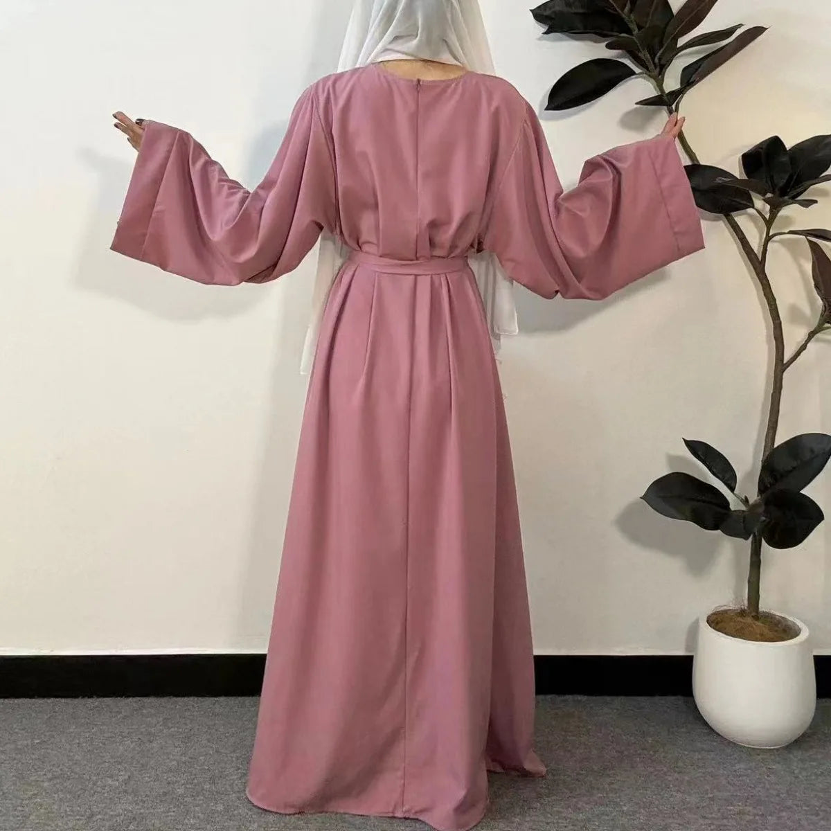 Muslim Abayas Loose Kaftans Prayer Dress With Belt Full Sleeve Islamic Clothing Women Jilbabs Dubai Robe Ramadan Dresses