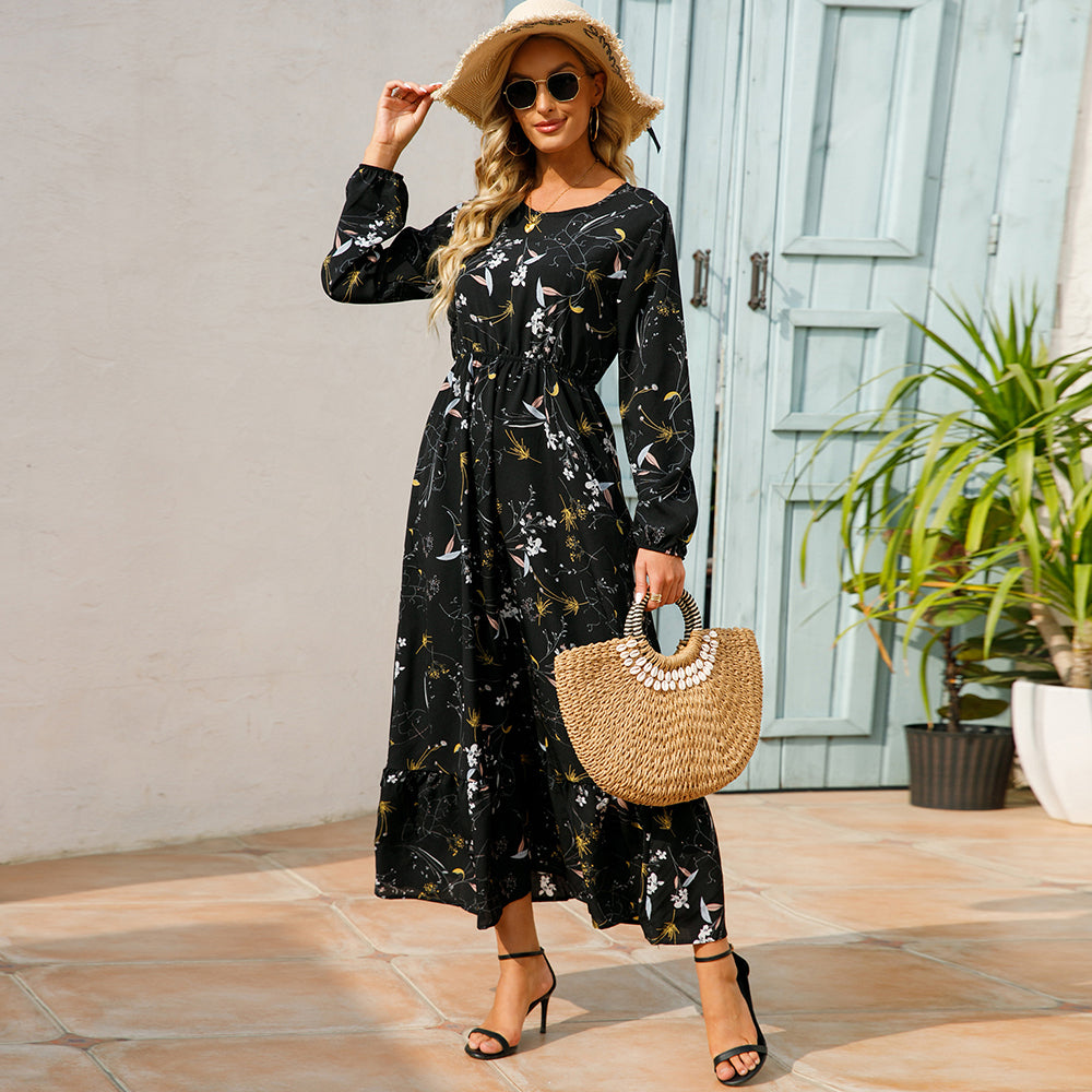 2023 Sping Summer Bohemian Women Maxi Dress Casual Long Sleeve High Waist Beach Woman Chiffon Dresses Floral Vestidoes Mujer New