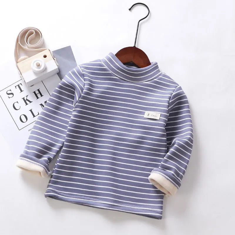 Fashion Stripe Graphic T Shirts Spring Autumn Children's Clothing boys T-Shirts Plus Velvet Long Sleeve Kids Clothes  2-7 Years