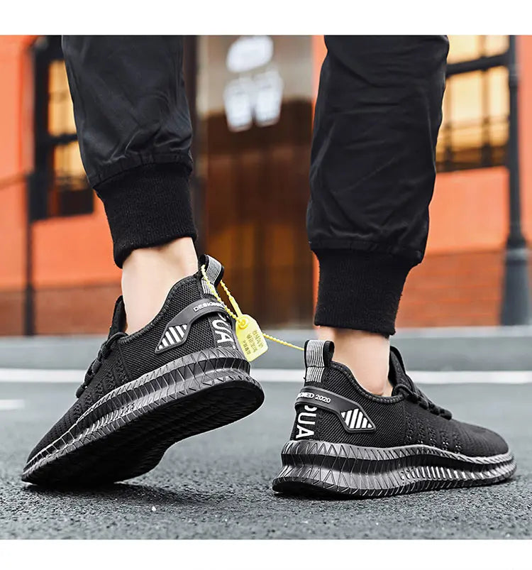 Men's sneakers lace-up flying woven through casual shoes vulcanized lightweight flat comfortable running shoes plus size 48