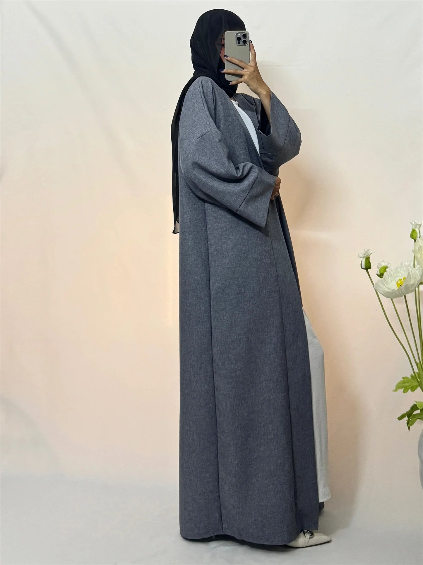 Open Front Abaya Muslim Kaftans Islamic Clothing Solid Long Sleeve Loose Maxi Dress Women Jilbabs Abayas Dubai Robe Caftan