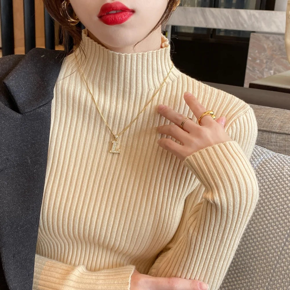 Autumn Winter Knitted Shirt Women Sweater Bottoming Shirts Female Long Sleeve Skinny Elastic Slim Sweaters Knit Pullover Tops