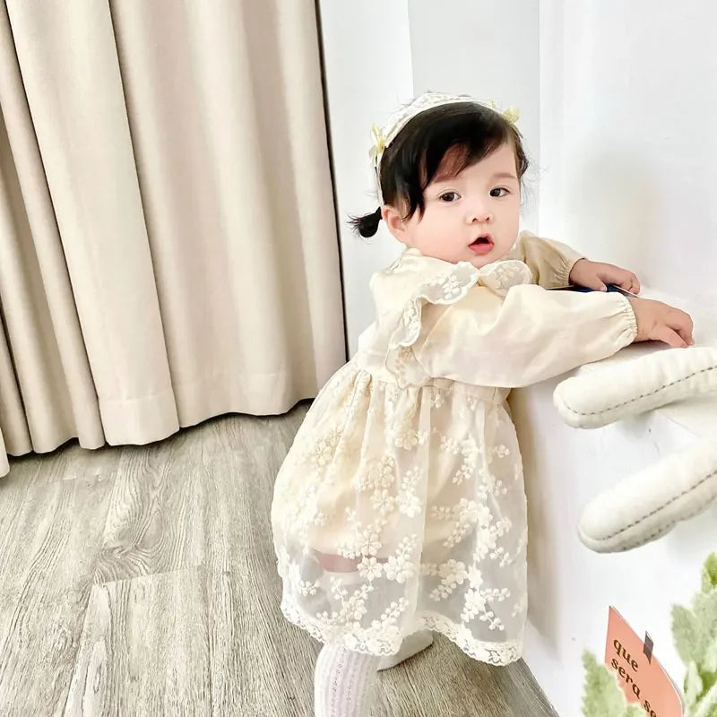 Cartoon Baby Girls Bodysuits Scarf 2 PCS Lace Long Sleeve Newborn Baby Girl Clothes Spring Autumn Infant Bodysuits 1-3 Years