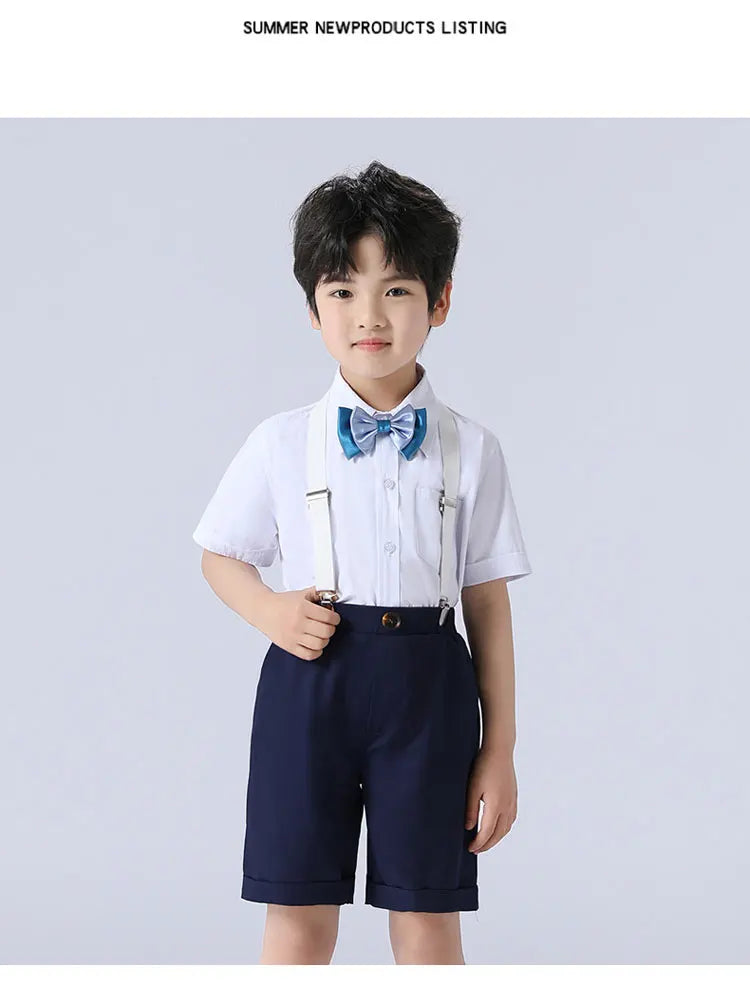 Formal Kids Clothes Boys Outfit Set Cotton Short Sleeve Shirt Straps Shorts 2 PCS Summer Children Boy Clothing Sets 1-11 Years