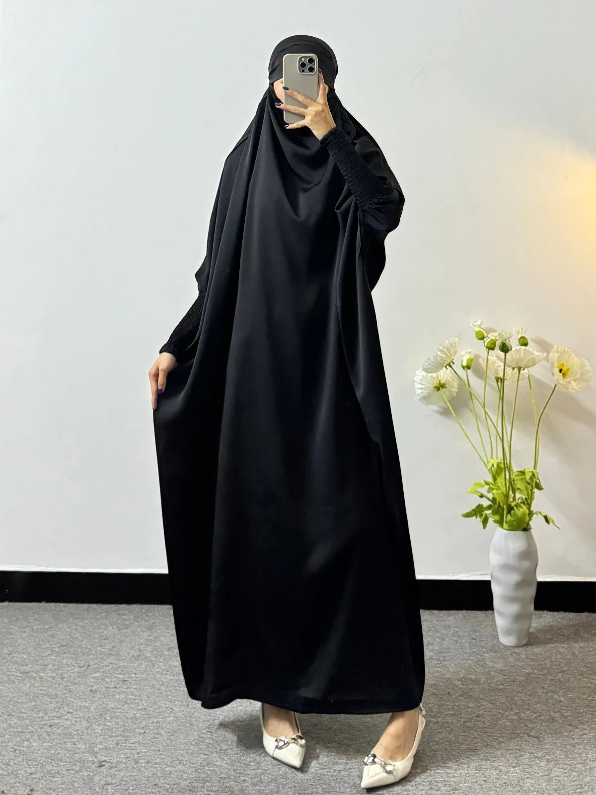 Modesty Prayer Dress Women Jilbabs Kaftan Muslim Abayas Smocking Sleeve Ramadan Dresses Dubai Robe HijabIslamic Clothing