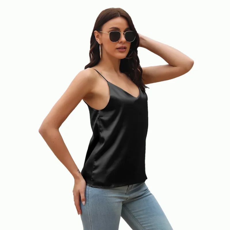 Summer New Arrival Solid Color V-Neck Chiffon Camis Women's Tanks Tops Office Lady Crop Tees