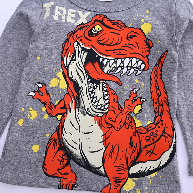 Cartoon Dinosaur Graphic T Shirts Spring Autumn Kids Clothes Boys T-shirt Cotton Long Sleeve Children Clothing Tops 2-7 Years