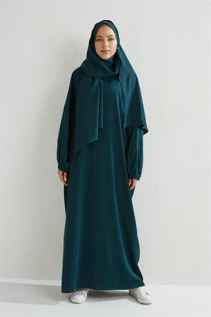 Muslim Abaya Prayer Dress One-piece Hooded Smocking Sleeve Islamic Clothing Women Jilbab Dubai Saudi Black Robe Turkish Modesty